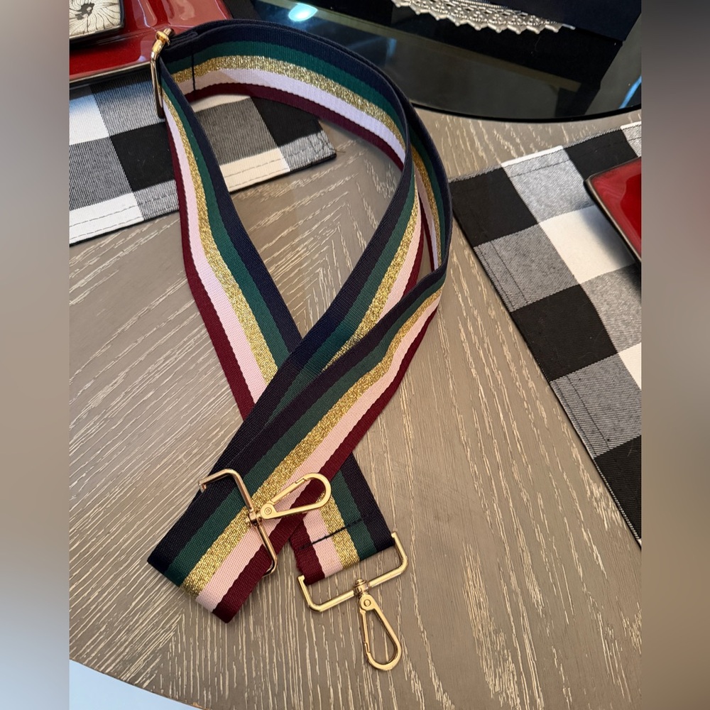 Striped Multicolor Adjustable Key & Card Holder Strap with Gold Hardware
